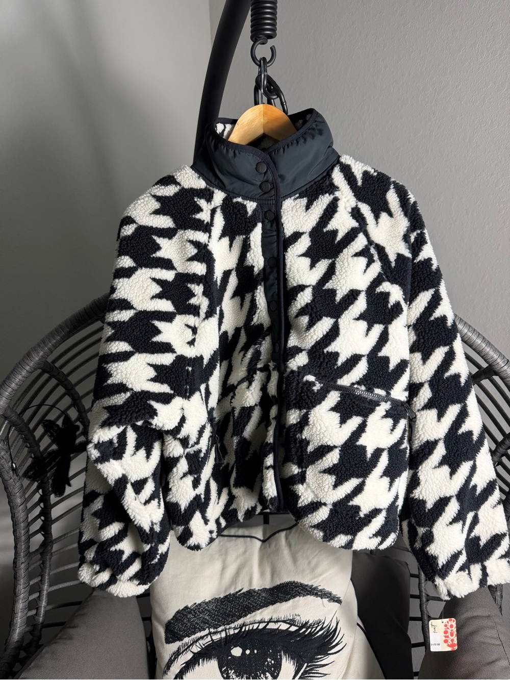 Free People Hit The Slopes Printed Fleece Jacket Houndstooth M - Picture 8 of 9